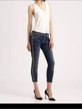 Current Elliott crop skinny jeans brass stud detail